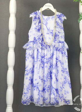 店铺转项经营全场甩卖女童夏装轻薄雪纺印花青花长裙复古连衣裙