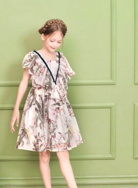 店铺转项经营全场甩卖女童夏装纯棉印花荷叶边连衣裙洋中大童度假