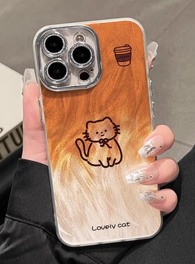 适用苹果16手机壳iPhone15ProMax新款14高级pro线条小猫13保护套12防摔11网红超火xsmax女XR全包16plus简约8p