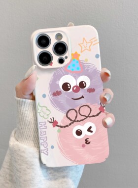 两个煤球适用苹果15pro手机壳iphone14promax情侣13卡通12mini硬11新款x女8plus男xr防摔xsmax全包7p菲林壳se