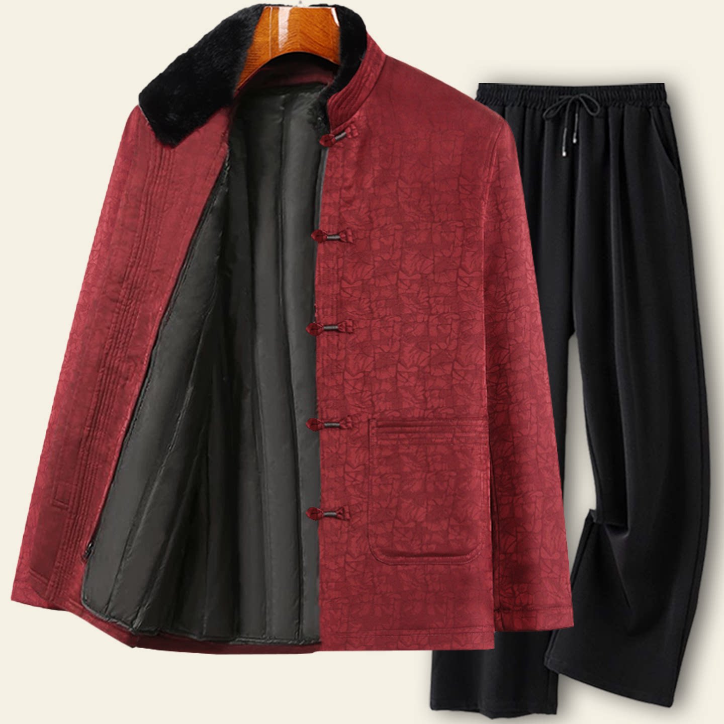 中国风唐装男中老年羽绒服可脱卸内胆爸爸套装中式桑蚕丝加厚爷爷