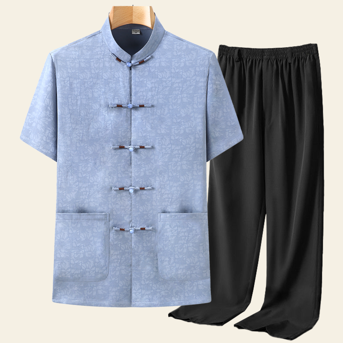 中国风唐装男桑蚕丝夏季短袖上衣新中式盘扣衬衫套装大码国潮休闲,男装,唐装,淘宝优惠券,粉丝福利购,淘宝优惠卷