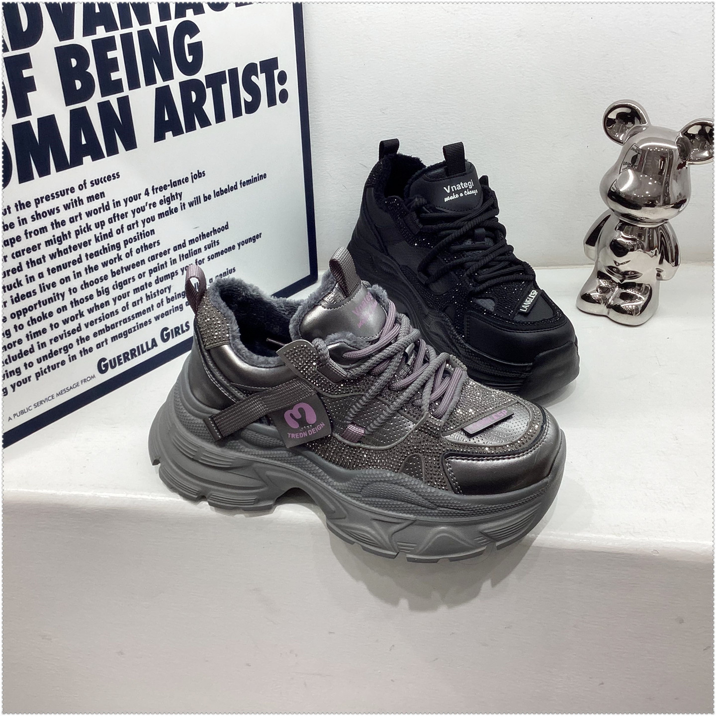 2025冬加绒显瘦厚底增高休闲鞋老爹鞋松糕底小个子她致百搭女鞋