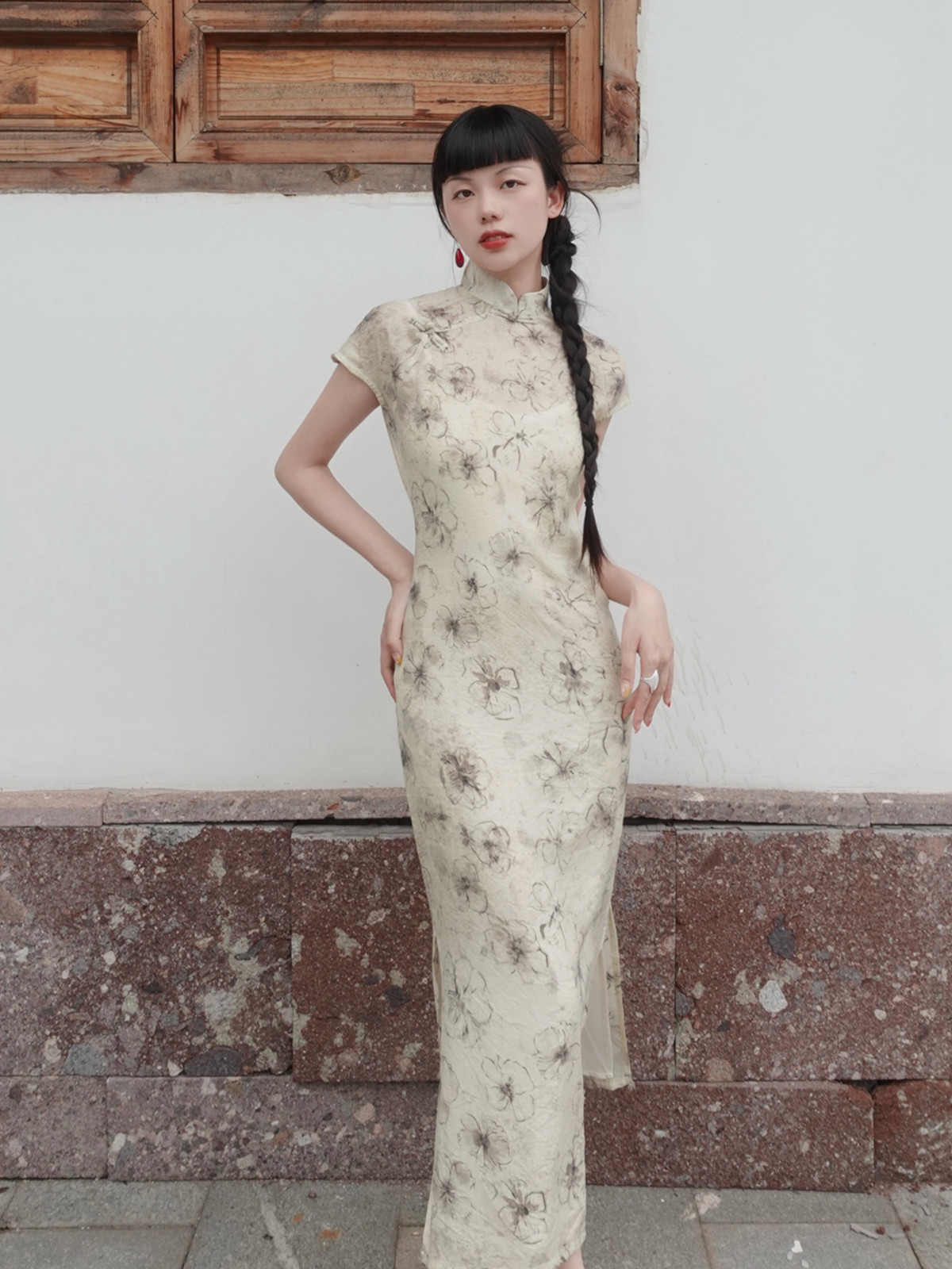 Srose 杏语 原创设计复古素雅连衣裙新中式国风改良旗袍裙两件套