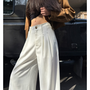 女职业高腰垂感休闲高级感老钱风羊毛直筒裤 阔腿裤 白色西装 春秋季