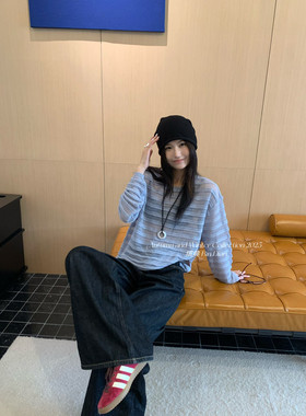 缤典2025夏秋新韩版宽松显瘦百搭圆领长袖针织衫女毛衣上衣56536