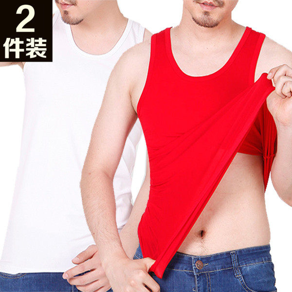 本命年背心男大红色鼠年莫代尔青年修身大码弹力打底内衣运动跨栏