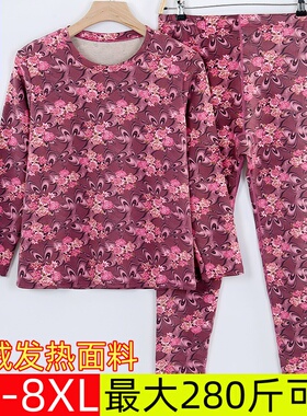中老年女士德绒发热秋衣秋裤套装加绒宽松加肥加大码保暖打底内衣