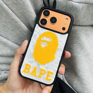 潮牌个性猿人头苹果iPhone17pro手机壳定制diy立体3D打印15/16/17Promax保护套高级感丝绸白16plus苹果Air新