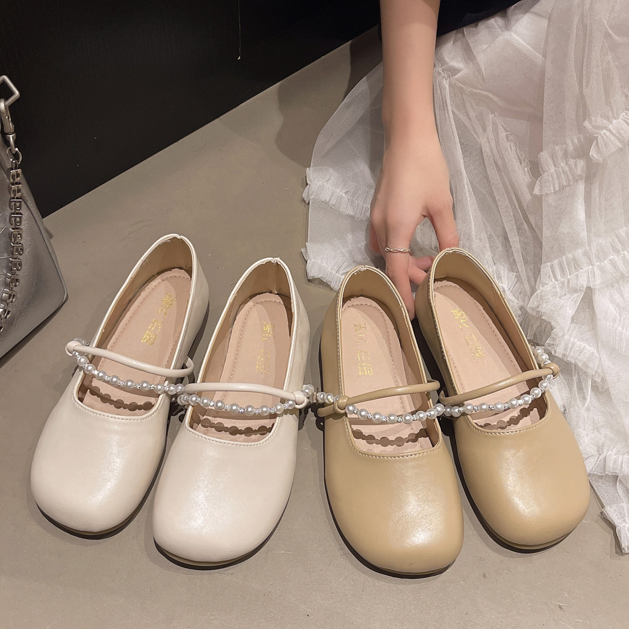 晚晚风温柔平底单鞋女2026新款春秋珍珠一字带配裙子软底百搭单鞋,女鞋,玛丽珍鞋,淘宝优惠券,粉丝福利购,淘宝优惠卷