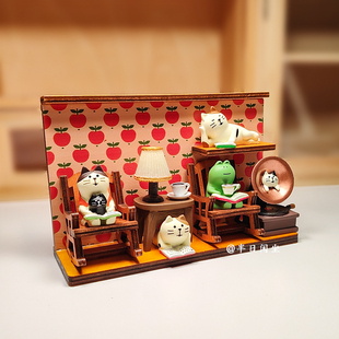 治愈杂货青蛙书房迷你桌面台灯日式汽车猫书店书架文具摆件整套