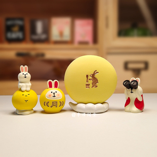 月明千里天涯此时日式猫赏月满月兔子男女朋友送礼礼品桌面摆件