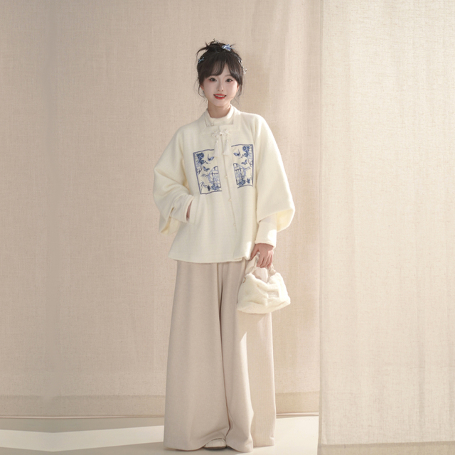 织尚御司青花瓷原创汉服女针织方领短衫改良宋裤秋冬保暖厚汉元素