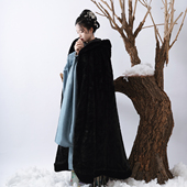 织尚御司 现货原创纯黑色汉服斗篷秋冬男女内衬仿兔毛舒适毛边