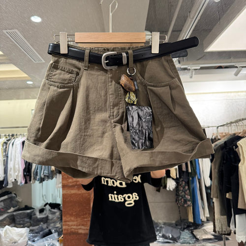 欧洲站夏季高腰纯棉阔腿短裤女
