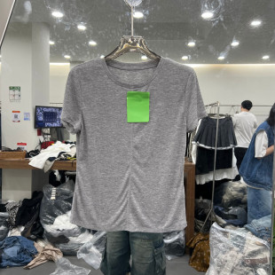 欧洲站2026夏季新款时尚简约风圆领短袖T恤女款修身百搭减龄上衣
