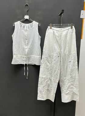 欧洲站2026夏季新款时尚蕾丝拼接收腰马甲抽绳休闲裤套装女8827