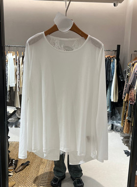 欧洲站2026春季新款时尚长袖T恤女宽松圆领设计感松弛感上衣77822