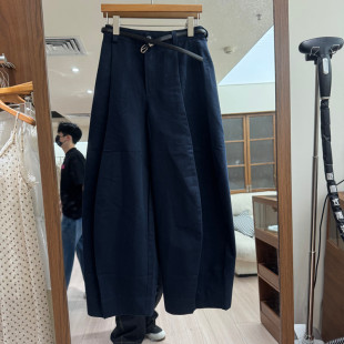 女宽松显瘦阔腿休闲裤 欧洲站2026春季 高腰弯刀裤 时尚 配腰绳 新款