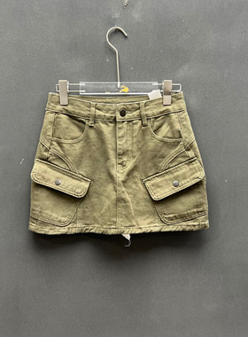 欧洲站2026春季新款工装风多口袋短裙女小个子A字裙防走光3383