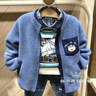 小熊童装24冬款男童保暖加绒羊羔绒摇粒绒抓绒拉链外套PCJMB4T82B
