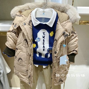 正品清仓小熊童装冬款男童装婴童卡其色洋气羽绒服T0JD214T03A