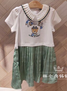验货Paw小熊童装夏款女童百褶短袖连衣裙儿童裙子PCOMB3742M