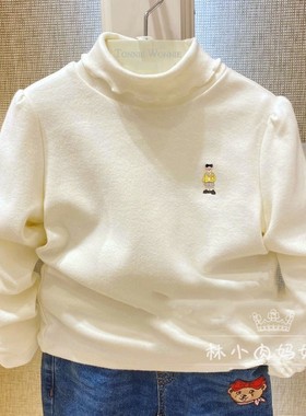 小熊童装2024秋冬款女童全棉上衣长袖T恤半高领打底衫TWLA204T51K