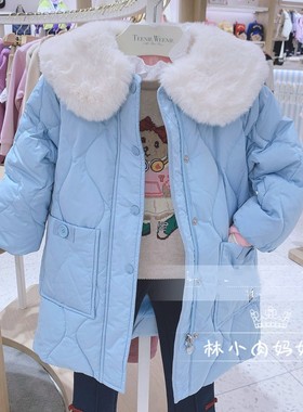 小熊童装冬季新品女童中长款加厚保暖羽绒服TKJD214T56K