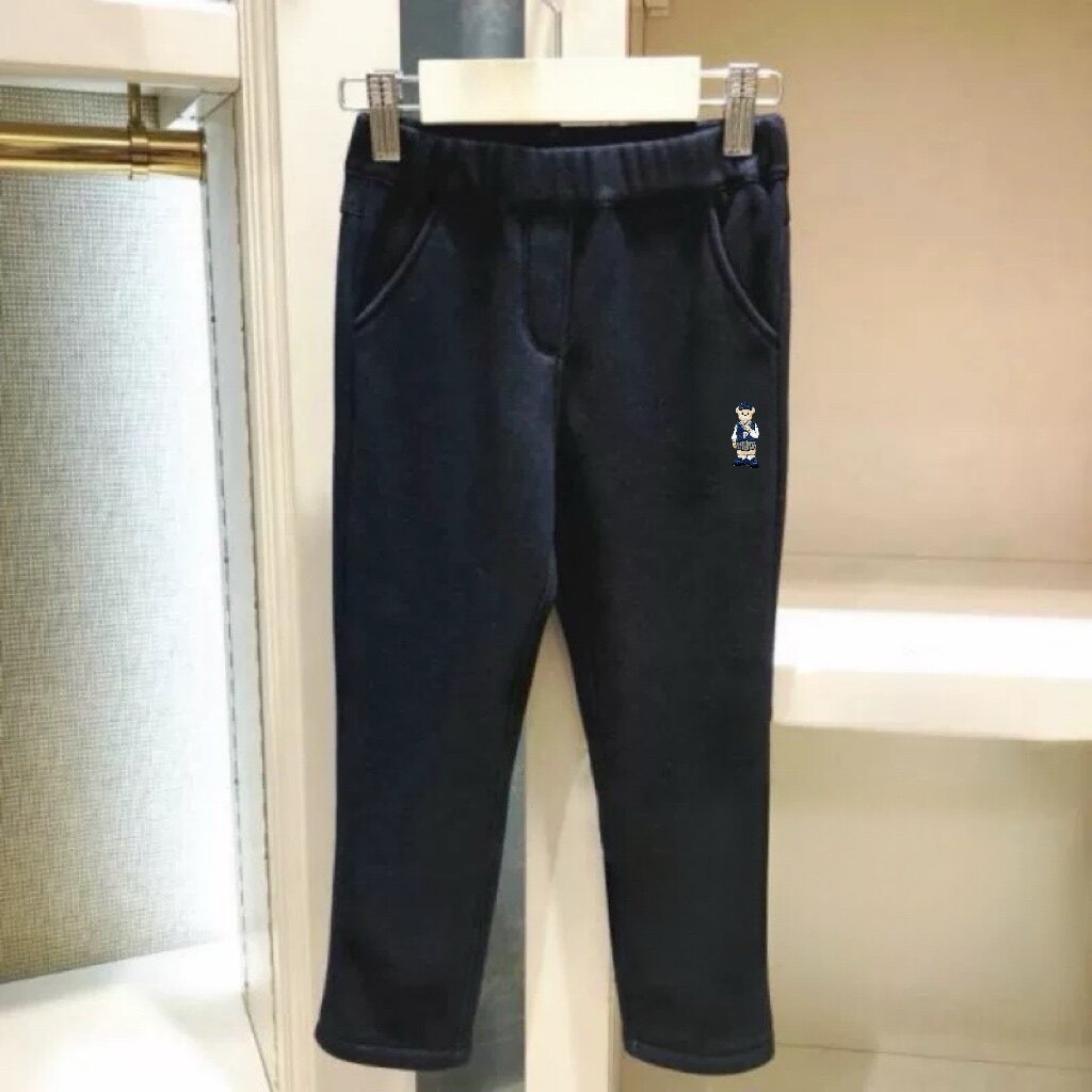 小熊童装秋冬新款女童仿牛仔加绒裤子中大童保暖打底裤儿童长裤