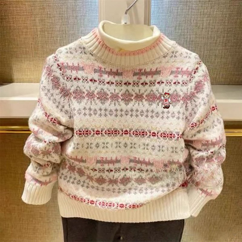 小熊童装秋冬新款女童圆领针织衫毛衣儿童中大童提花上衣毛线衫