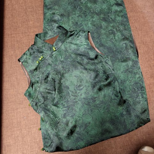 碧影缠枝|锦暮溪新品全开襟旗袍一片式修身显瘦130长旗袍裙墨绿