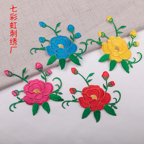 舞台服装刺绣布贴 绣花贴片荷花刺绣布贴 服装辅料花朵刺绣贴