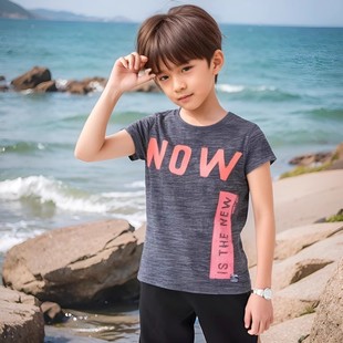 男女童短袖T恤2025夏季新中大儿童体恤字母印花圆领T恤洋气花纱潮