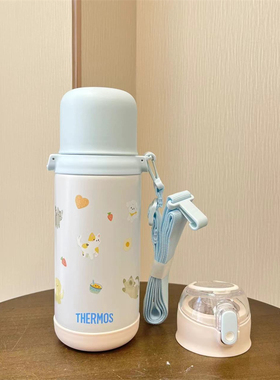 膳魔师大容量儿童保温杯猫狗卡皮巴拉316L不锈钢双盖吸管背带TCKD