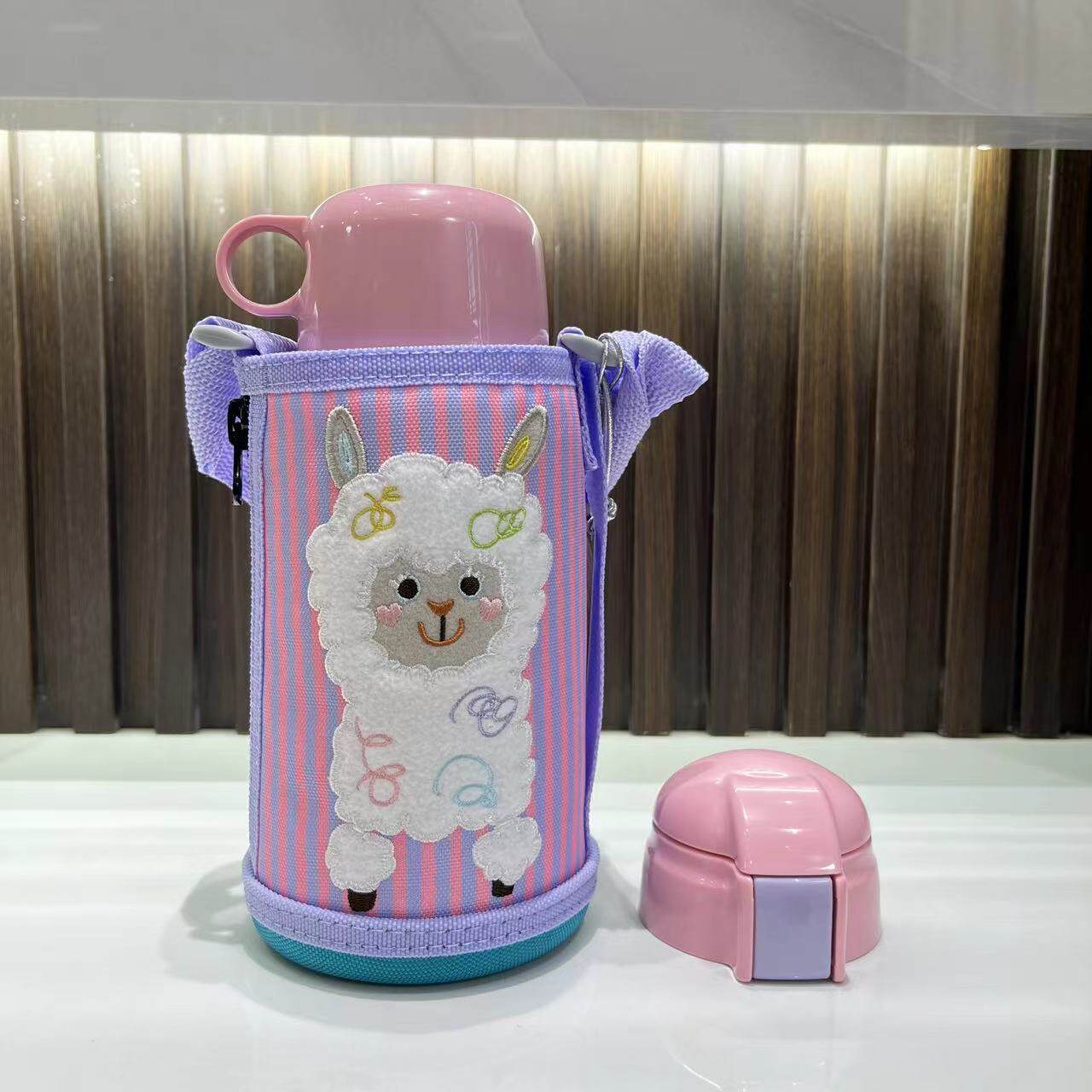 日本虎牌tiger26新款儿童保温杯狮子卡通小杯子杯盖吸管两用杯套