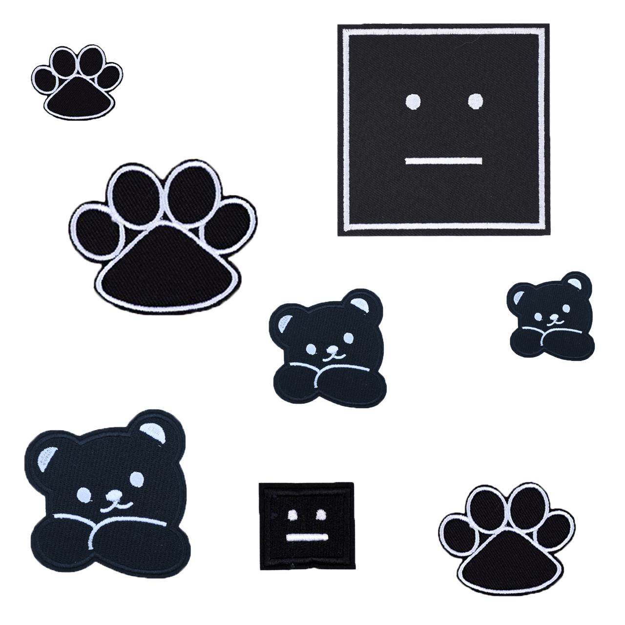 自粘黑色刺绣大小熊头脚印布贴羽绒裤子破洞修复补丁衣服装饰贴布