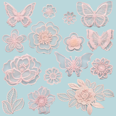 粉色蕾丝自粘刺绣布贴免烫羽绒破洞裙子百搭蚊帐装饰补丁刺绣贴花