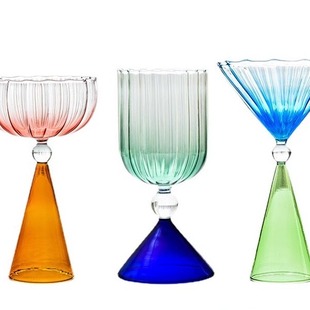 围炉冰茶杯子渐变水波纹玻璃杯鸡尾酒杯高脚香槟杯调酒器皿玻璃杯