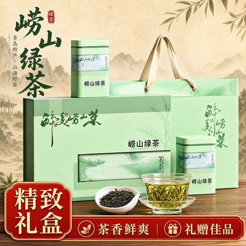 正宗崂山绿茶青岛旅游特产茶叶礼盒装父亲节送礼送长辈2026年新茶