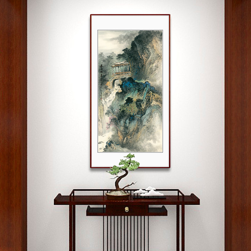 春山幽泉玄关装饰画国画山水画竖幅过道挂画农村堂屋中堂画风水画