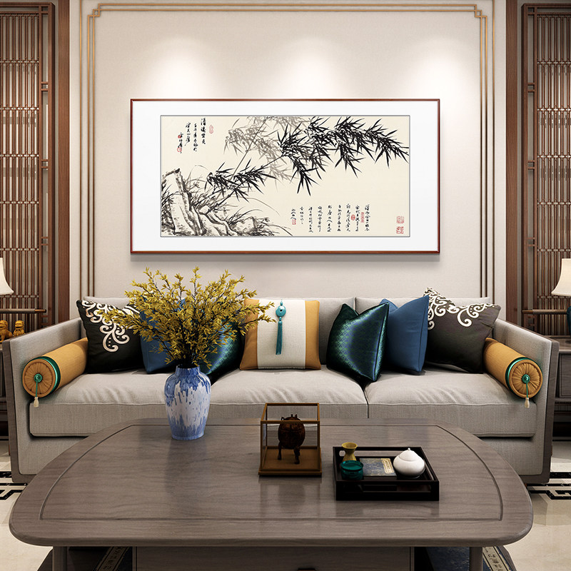 国画竹子画新中式客厅装饰画书房茶室花鸟画水墨画兰竹富贵横幅