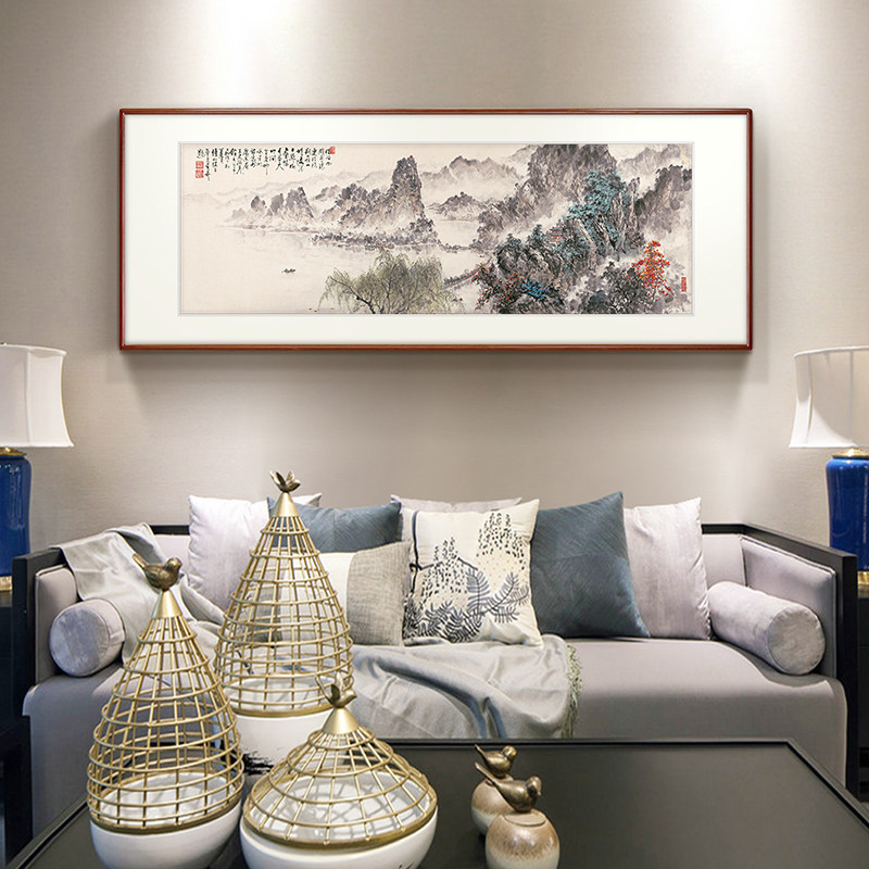 【十年老店】国画山水画中式客厅装饰画背景墙茶室挂画借问西湖