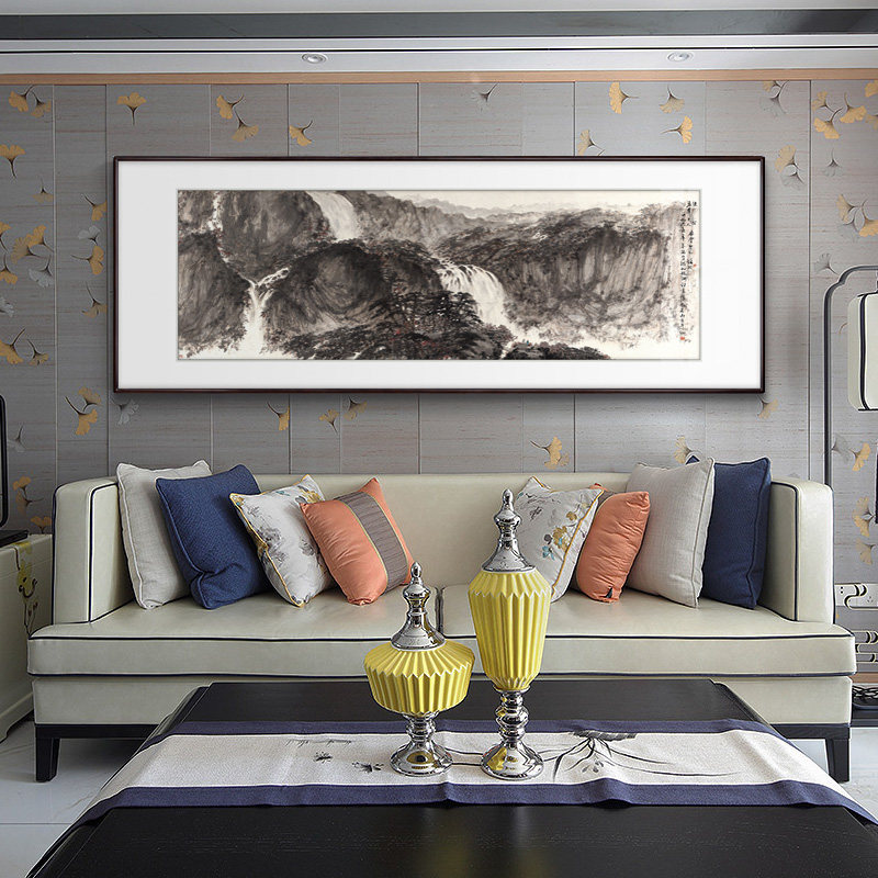 【十年老店】傅抱石彩虹国画山水画中式客厅装饰画背景墙茶室挂画