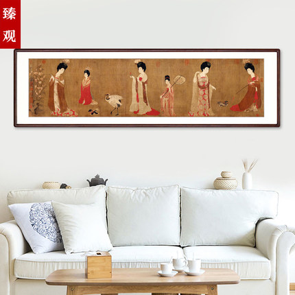 国画簪花仕女图客厅沙发背景墙壁画书房卧室挂画酒店大堂装饰画
