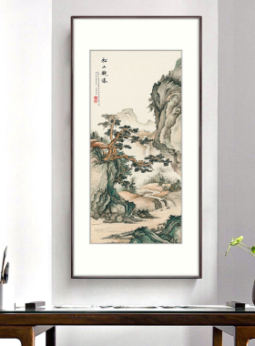 新中式玄关装饰画走廊过道竖幅挂画客厅国画山水画背景墙嵩山观瀑
