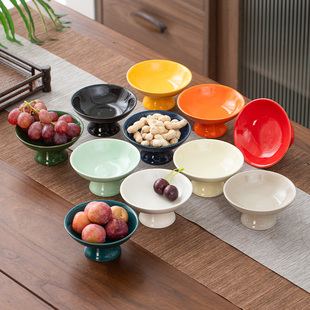 高脚盘茶点盘复古中式糕点盘小号果盘精致点心盘陶瓷碟子坚果零食