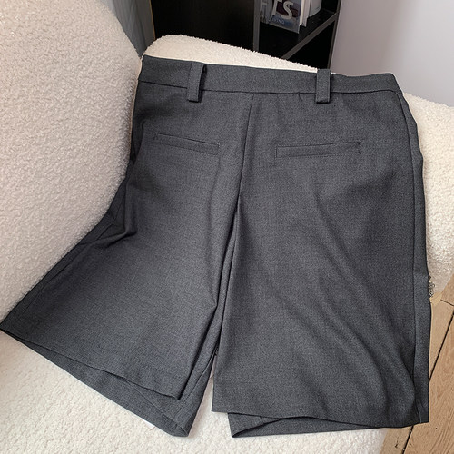 2026春秋新款烟灰色褶裥通勤阔腿中裤气质显瘦遮胯A字5分西装裤裙