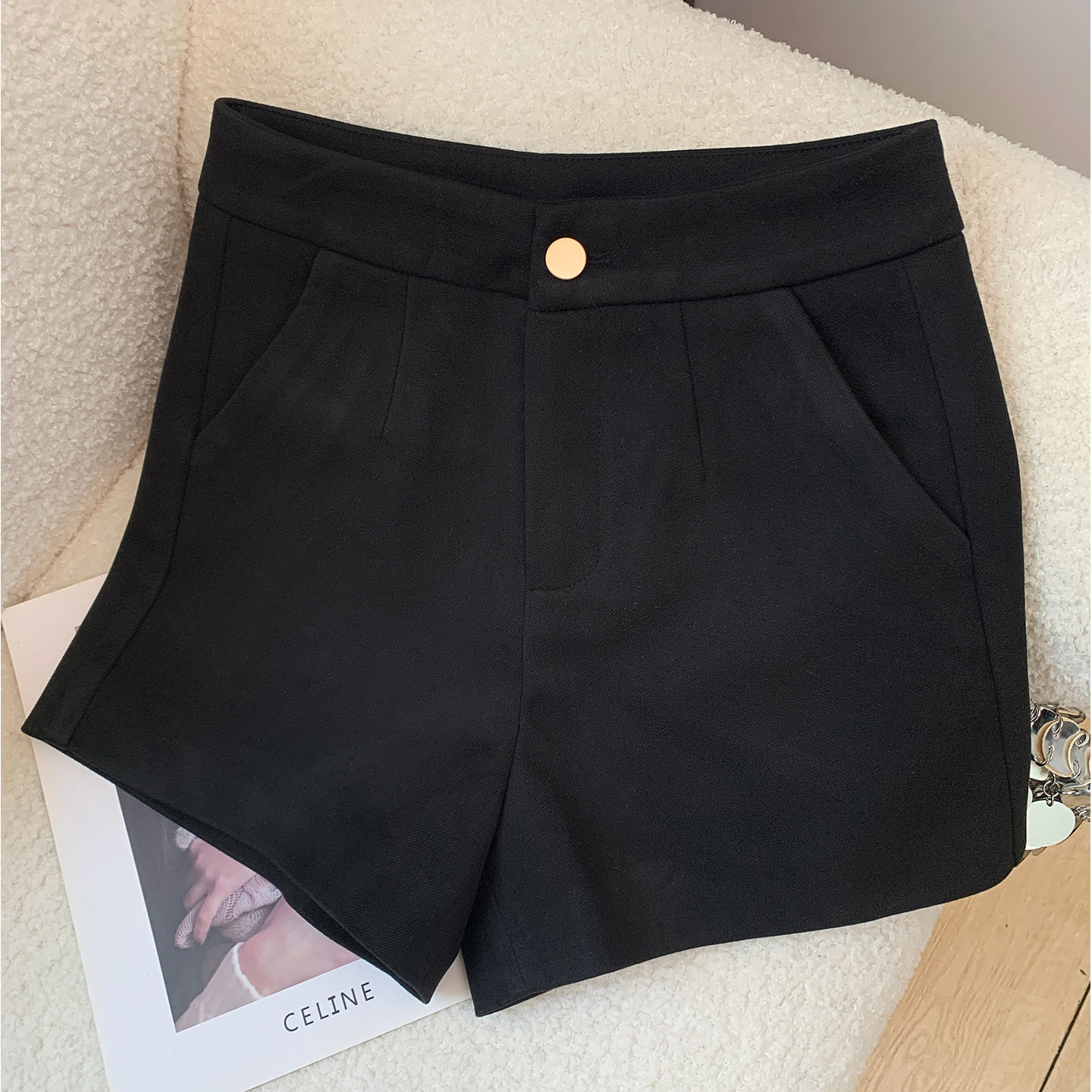 西装短裤女秋冬毛呢a字阔腿裤休闲黑色高腰显瘦百搭外穿打底靴裤