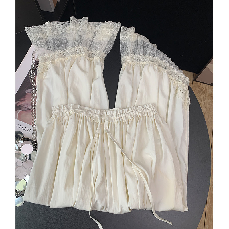 蕾丝边花苞灯笼裤女2026新款夏法式宽松阔腿裤松紧腰九分裤休闲裤